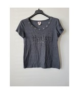 Harley Davidson Womens Scoop Neck Grommet Gray T-shirt XL Vtg Cotton - $19.99