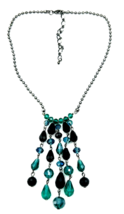Faceted Green Blue Black Glass Briolette Bead Necklace - $17.82