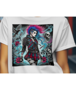 Bold Gothic-Punk Girl Illustration with Spiked Jacket and Tartan Accents... - $26.37 CAD+