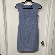 Ann Taylor Women Blue Chambray Cap Sleeve Square Neck Linen Dress Size 2... - £22.08 GBP