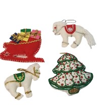 Vintage Christmas Ornament Lot Plush Sequins Beads Felt Horse Sleigh Tree 70s - £15.76 GBP