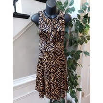 White House Black Market Shift Dress Women 2 Brown Black Zebra Print Sil... - £28.50 GBP