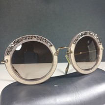 Miu Miu SMU 08R Beige/Clear/Brown Crystal Embellished Round Sunglasses - £98.28 GBP