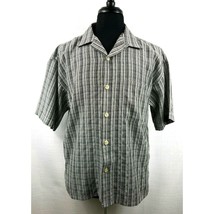 L&#39;Homme Dress Shirt Short Sleeve Mens Medium Black White Polyester Rayon - £10.99 GBP