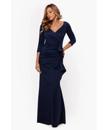 Xscape 3/4 Sleeve Scuba Crepe Dress w/ Side Rush Long Formal Midnight Bl... - $3,893.43 MXN