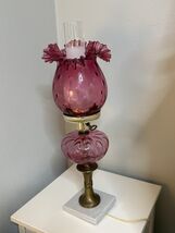 Vintage 20.5" Fenton Cranberry Ruffled Glass THUMBPRINT 3-Way Table Lamp - $250.00