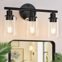 3-Light Bathroom Light Fixtures, Black Modern Vanity Lights With Clear Glass - $64.99