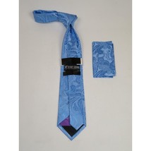 Men's Stacy Adams Tie and Hankie Set Woven Silky #Stacy17 Blue Paisley image 2