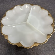 Vintage Fire King Milk Glass with Gold trim divided relish dish 10&quot; D - £7.67 GBP