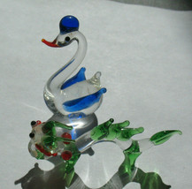 Hand Blown Glass Dragon &amp; Swan Clear Glass with Green &amp; Blue Small - £15.02 GBP