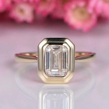 Women 1.75 Ct Emerald Cut Moissanite 925 Sterling Silver Bezel Engagement Ring - £106.59 GBP