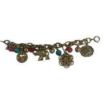 Elephant Trunks Up Good Luck Coin Vintage GERMANY Charm Bracelet 7” Chunky BOHO - £51.45 GBP