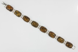 Eight Stone Yellow Amber Statement Piece Sterling Silver Bracelet - $399.58