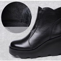 OUKAHUI 2021 Autumn Genuine Leather Black Flat Platform Boots Women Round Toe 8C - £54.25 GBP