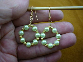 EE-802-6) Pale Green 6 mm beaded pealized glass hoop dangle circle gold earrings - £22.05 GBP