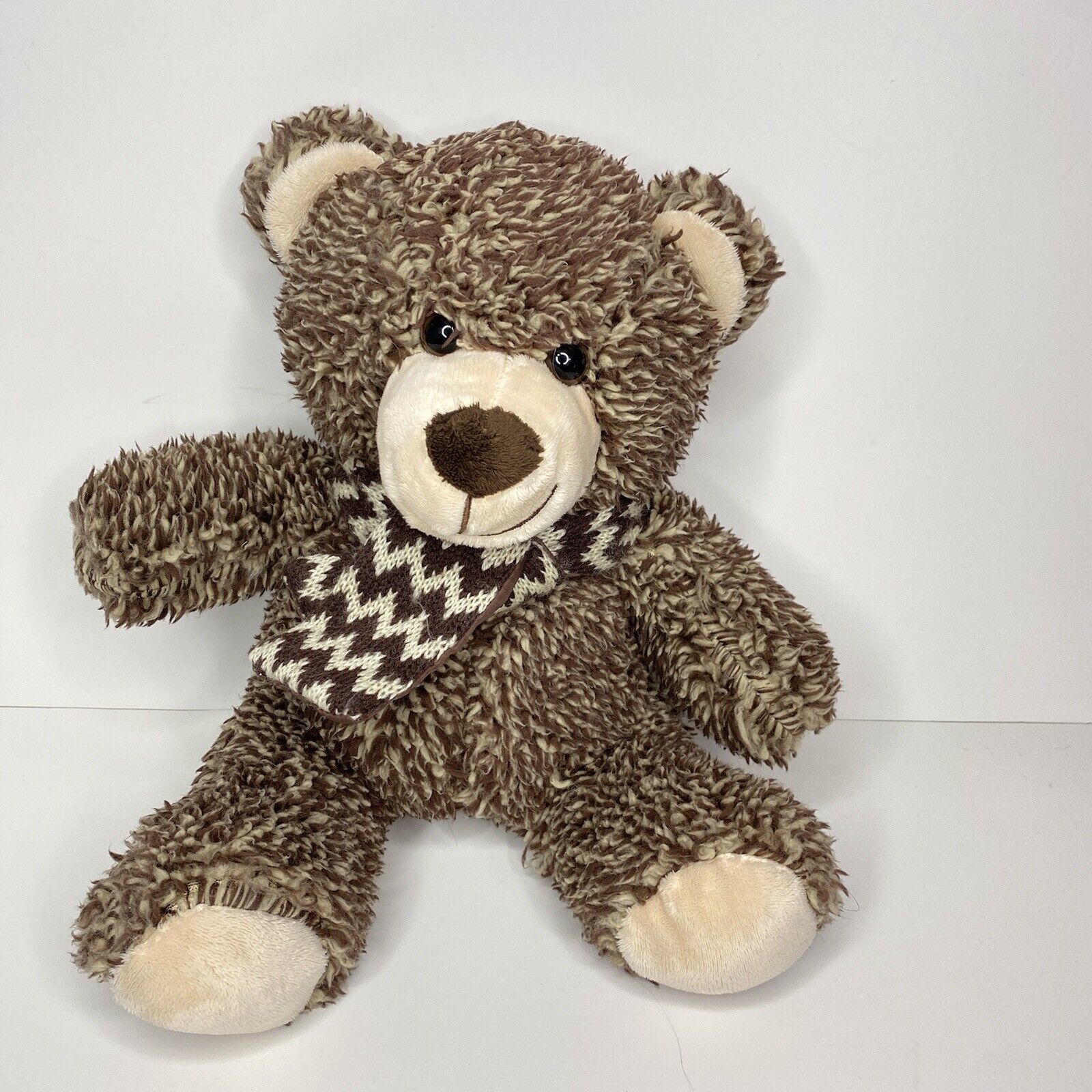 Primary image for Dan Dee Bear Plush Brown Zig Zag Scarf Winter Fuzzy Stuffed Animal Teddy 12"