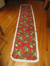 X-LONG Vintage CHRISTMAS Cotton Print FRINGED HOLLY BERRY  RUNNER - 27&quot; ... - £3.97 GBP