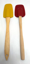 (2) Silicone Spatulas - Yellow And Red  With Wooden Handle Heat Resistant - £18.59 GBP