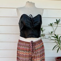VTG Leather Black Lace-Up Corset Top Crop Sexy Biker 90s 2000 y2K Punk B... - $44.90