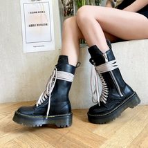 Women Motorcycle Leather Chunky Platform Boots Luxury Mid-Calf Lace Up Bandage W - £54.90 GBP
