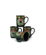 Otagiri Gibson Season&#39;s Greetings Set of 4 Green Christmas Wreath Cups M... - £30.35 GBP