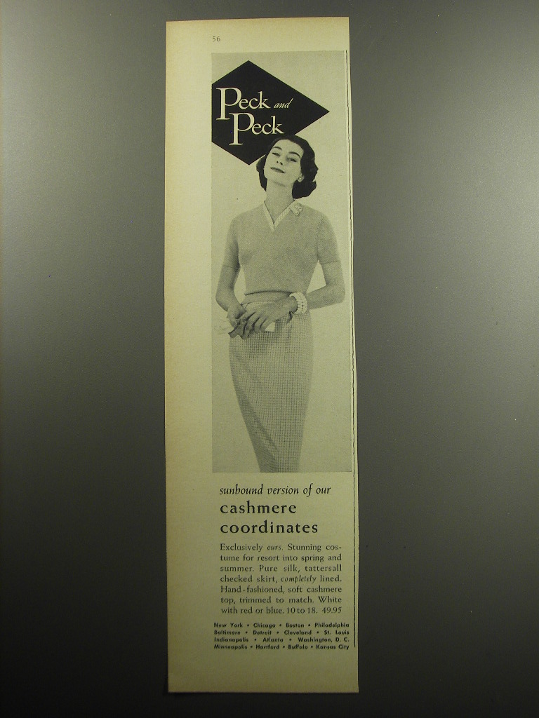 Primary image for 1957 Peck and Peck Fashion Ad - Sunbound version of our cashmere coordinates