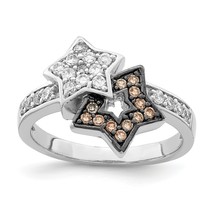 Sterling Silver Rhodium Plated Clear &amp; Champagne CZ Stars Ring - £40.64 GBP
