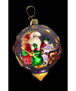 Large Millennium Christmas Ornament Raised Blown Glass Ball 2000 Santas ... - $27.80