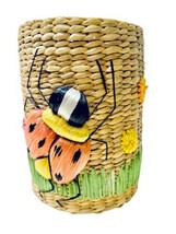 Handmade 1970&#39;s Woven Natural Wicker Embroidered 3D Ladybug Garden Waste... - £30.54 GBP