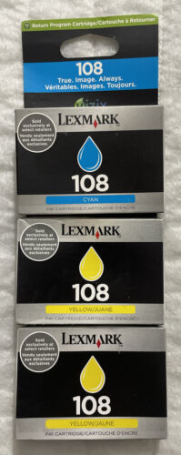 Primary image for Lexmark 108 Cyan & Yellow Ink Cartridges 3 Pack 14N0337 14N0342 OEM Retail Boxes