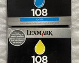 Lexmark 108 Cyan &amp; Yellow Ink Cartridges 3 Pack 14N0337 14N0342 OEM Reta... - $29.98
