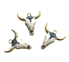 10 Long Horn Ox Cow Skull White Southwestern Design  Bead Drop Charms Pe... - $4.99