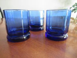 Lot 3x Anchor Hocking Essex Cobalt Blue 10 Panel Double Old Fashioned Rock Glass - £12.97 GBP