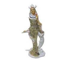 Clown Lady Ceramic Porcelain 8 1/4” Statue Figure &amp; Box Hearts Leaning On Moon - £16.88 GBP