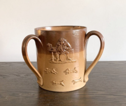 Victorian Stoneware 3 Handle Loving Cup Tavern Hunting Scenes, Large, Unmarked - £77.90 GBP
