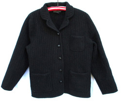 Herman Geist Ribbed Wool Cardigan Sweater Jacket Pockets Black Sz Large Vintage - £22.32 GBP