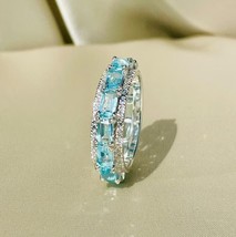 Aquamarine Full Eternity Wedding Band, 14K Gold Plated Ring For Woman - £82.70 GBP