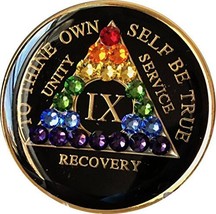 9 Year Black Rainbow Swarovski Crystal Tri-Plate AA Medallion Chip IX - $19.78