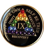 9 Year Black Rainbow Swarovski Crystal Tri-Plate AA Medallion Chip IX - £15.81 GBP
