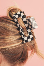 Black Checkered Print Hollow Out Hair Clip - $67.86 MXN