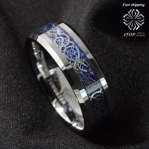 8mm Silvering Dragon Tungsten Carbide Ring Men&#39;s Jewelry Wedding Band  - £28.35 GBP