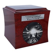 Route 66 cremation urn for ashes Theme wooden urn with engraved road 66 - £133.35 GBP+