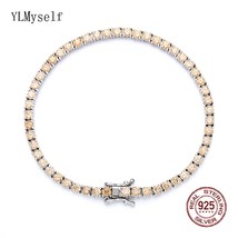 Solid Real 925 Silver Tennis Bracelet Pave 3 MM Champagne Zircon 16-19 CM Hip Ho - £73.58 GBP