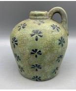 Bobs Pottery Small Jug Featuring Ellen Stouffers Artwork 6&quot; Green &amp; Blue... - $8.60