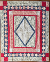 Lap Quilt Handmade Vintage Fabric Patriotic Red White Blue Table Topper 59 x 48&quot; - $169.32