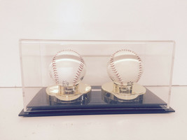 Baseball display case double ball on gold risers 85% UV filtering MLB - £24.83 GBP