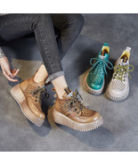 Wedge Lace-up Hollow Sandals Platform Round Head Genuine Leather Women&#39;s... - $2,015.96 MXN