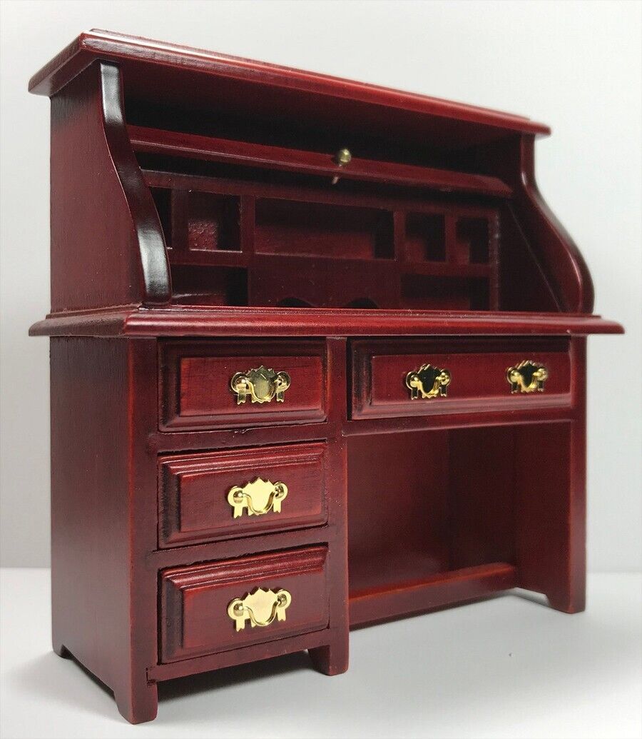 Primary image for Dollhouse Miniature - MAHOGANY ROLLTOP DESK  - 1:12 scale