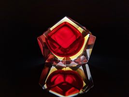 Sommerso Murano  Flavio Poli Red and Gold  Faceted Glass Ashtray Italy #9544 image 5