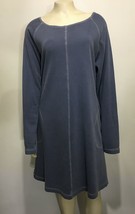 J. Jill M Slate Blue Cotton Swing Dress Knee-Length Long-Sleeve USA Made - £25.24 GBP